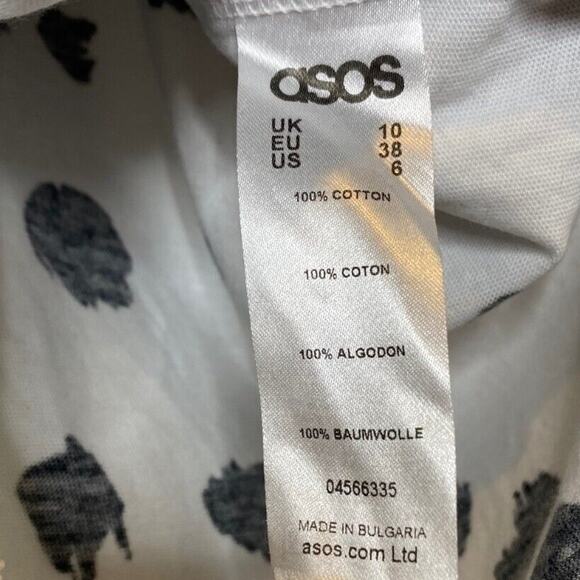 ASOS Cotton High Low Layered Animal Print Top 3/4 Sleeve 6 White Black #4133 - Picture 10 of 15